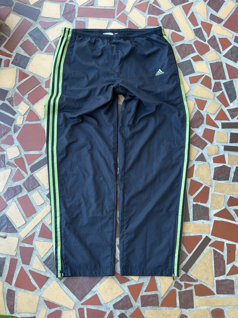 Y2K Vintage 2006 Adidas Black Track Pants with Lime Side Stripes